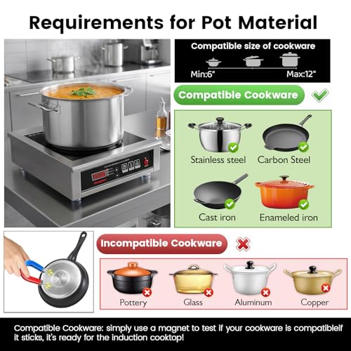 3500W Commercial Induction Cooktop, 220V Single Countertop Burner - size: 3500W/220V