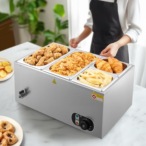 WILPREP Commercial Food Warmer with Two 1/3 & Two 1/6 Pans, 1500W Countertop Electric Warmer, 86-185°F Adjustable Temp Control, Stainless Steel Buffet Bain Marie - size: 1/3pan*2+1/6pan*2
