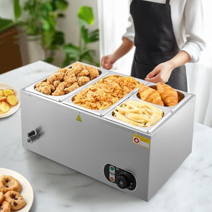 WILPREP Commercial Food Warmer with Two 1/3 & Two 1/6 Pans, 1500W Countertop Electric Warmer, 86-185°F Adjustable Temp Control, Stainless Steel Buffet Bain Marie - size: 1/3pan*2+1/6pan*2