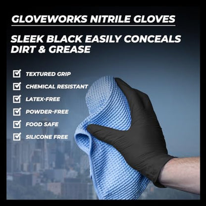 GLOVEWORKS Nitrile Gloves Disposable 5 mil Black Size Small Box of 100 - color: Black, size: Small