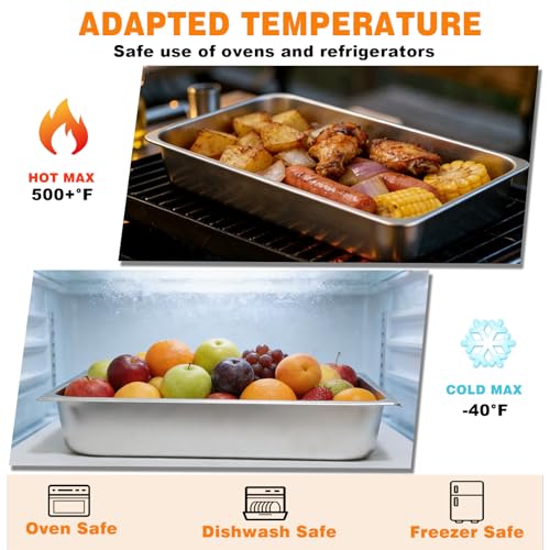 6 Pack Stainless Steel Hotel Pans,Full Size 4 Inch Deep 0.8mm Thick Anti Jam Commercial Food Pans with lid,for Steam Tables, Restaurants, Catering & Industrial Use