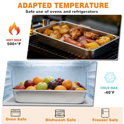 6 Pack Stainless Steel Hotel Pans,Full Size 4 Inch Deep 0.8mm Thick Anti Jam Commercial Food Pans with lid,for Steam Tables, Restaurants, Catering & Industrial Use