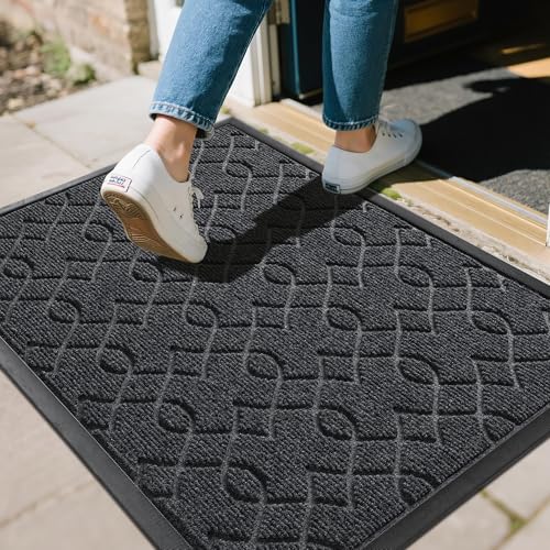 Yimobra Outdoor Mats for Front Door 29.5x17, All-Season Doormat, Black Gray - color: Black Gray, size: 29.5x17 Inch