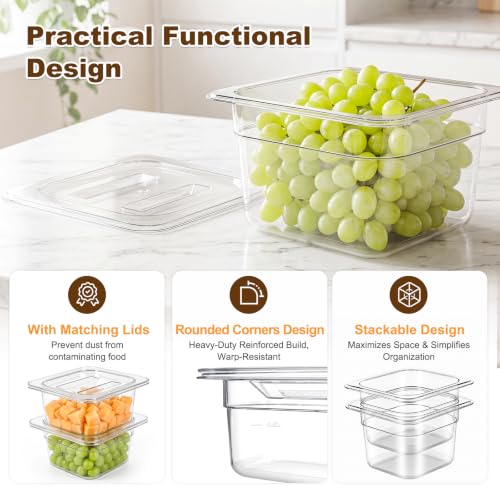 APREUTY 6-Pack 1/6 Size 4''Deep NSF Polycarbonate Food Pans with Lid, Clear - size: 1/6 Size 4'' Deep