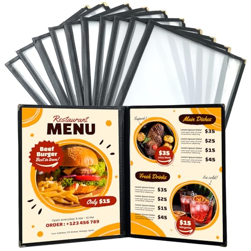 10 Pack Menu Covers 8.5 x 11", 2 Page 4 View Clear Menu Holders - size: 2 Page