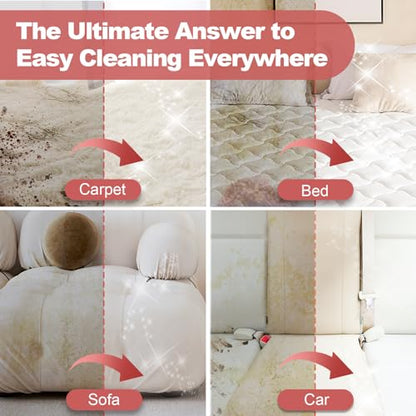 Upholstery Carpet Cleaner, MUJERBAY 12Kpa Portable Spot and Stain Cleaner, Easy Move with Universal Wheels & Handle, 1.23-inch Deep Cleaning Machine for Couch, Stairs, Car and Pet Messes.