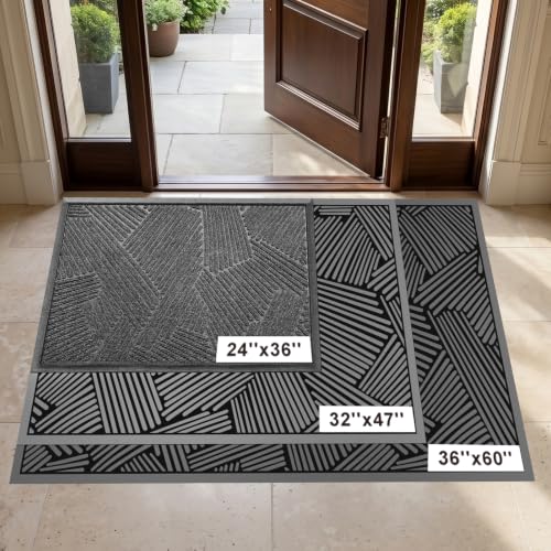 MATALL Heavy Duty Indoor Door Mat 24x36, Premium Geometric Entrance Mat with Non-Slip Rubber Backing, Large Durable Low-Profile Welcome Mat for Inside Entryway, Foyer, Mudroom - Grey - color: Light Grey, size: 2' x 3' (Rectangular)