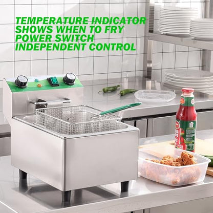 NUPANT Electric Deep Fryer with Timer 10L/10.6QT Commercial Deep Fryer with Basket and Lid, Temp Control, 1700W/110V Stainless Steel Single Oil Fryer Countertop Fryer for Home and Restaurant Use - size: 10L