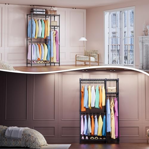 IZEUK Heavy Duty Garment Rack Wire Clothes Rack for Hanging Clothes (Black, 3 composition, 15.7" D x 43.3" W x 76.5" H) - color: Black, size: 2 Composition, 15.7"D x 43.3"W x 76.5"H