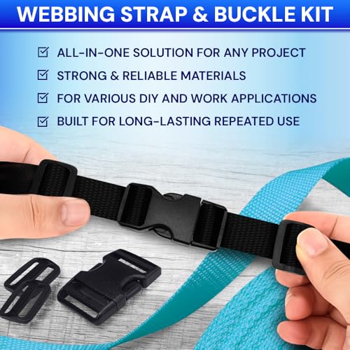 TECEUM 1" Nylon Strap Kit with Buckles, Black 6 yards Repair Set - color: Black, size: 1" - 6 yards, style: 6 Buckle - 12 Slides - 6 D-rind