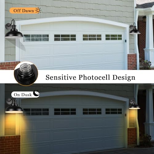 Dusk to Dawn Outdoor Barn Lights, Outdoor Wall Sconces Farmhouse Exterior Wall Mount Light, Vintage Outside Lighting Fixtures, Industrial Black Lanterns for Porch Garage Patio, 2 Pack - color: Black+White, size: 12DDRZ007-2 PACK(Dusk to Dawn)