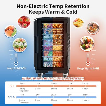 NEEDONE Food Warmer, 127 Qt Hot Box LLDPE Insulated Food Pan Carrier for Hot/Cold Food, w/Lockable Wheels, Double Buckles, Handles,Vent Hole, for Catering Restaurants Camping Family Party - size: 127 Quart