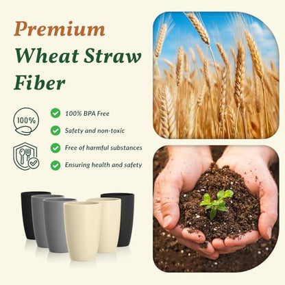 Homienly Premium Wheat Straw Cups, 20oz Lightweight and Unbreakable Drinking Cups Set of 6, Reusable Water Glasses Microwave and Dishwasher Safe Cup Set for Coffee, Milk, Juice - GreyStone - color: GreyStone, size: 20 Ounces