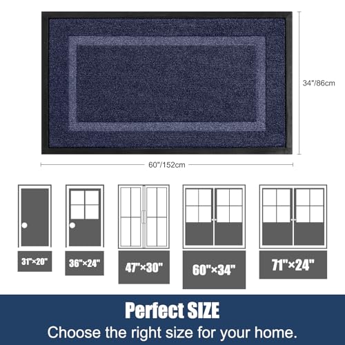 Extra Large Front Door Mat Outside Entrance Indoor Doormat, 60" x 34" Outdoor Mats for Patio Waterproof, Outdoor Door Mats for Outside Entry, Indoor Rugs for Entryway, Sturdy Natural Rubber, Blue - color: Blue, size: 2'10" x 5' (Runner)
