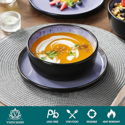vancasso Plates and Bowls Sets, 24 Pieces Stoneware Dinnerware Sets for 8, Kitchen Dish Set Mircowave and Dishwasher Safe Ceramic Dishware, Purple, Series AMBER - color: Light Purple