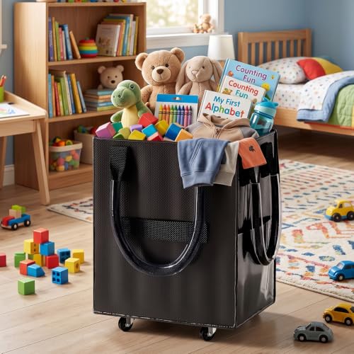 Reusable Grocery Bag on Wheel, Foldable Shopping Cart with Wheels, Can Carry up to 67 Pounds, Suitable for Groceries, Laundry, Camping and Moving. (Black - Medium) - color: Black - Medium