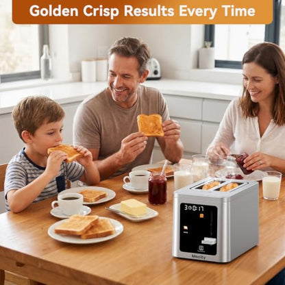 Mecity 2 Slice Toaster Smart Touchscreen, Stainless Steel Wide Slot Toasters Defrost, Reheat, Memory Function, Auto Shutoff, Digital Electric Bread Toaster for Bagel Muffin Waffle, 120V - color: 2 Slot-Brushed stainless steel