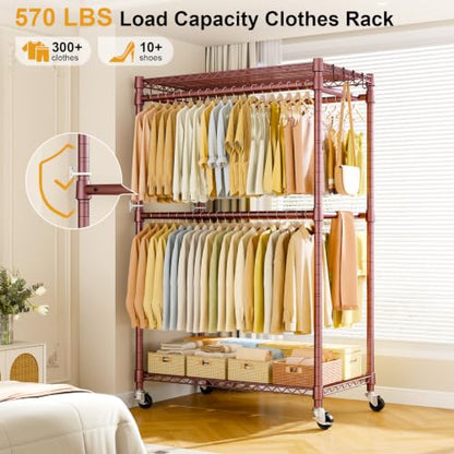 ULIFHOME Rolling Clothes Rack, Clothing Racks for Hanging Clothes, Bronze - color: Bronze, size: P4 Plus