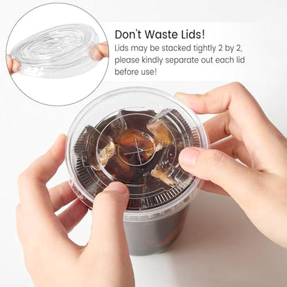 100 Pack 16 oz Plastic Coffee Cups with Lids and Straws