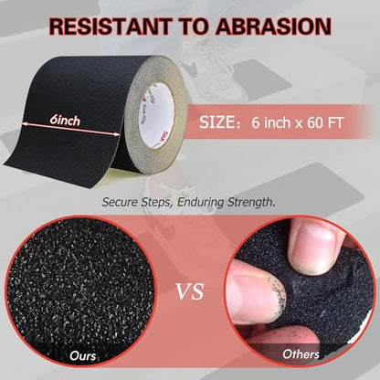 S&X Anti Slip Tape 6in x 60ft Grip Tape for Stairs & Floors, Black - size: 6 inches x 60 feet