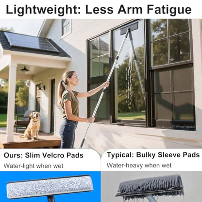 3-in-1 Window Squeegee for Home - 60" Window Cleaning Kit with 3 Microfiber Cloths & Screen Brush, All-in-1 Cleaner Tool for Outdoor Windows, Glass Door & Screens, Lightweight & Easy Storage