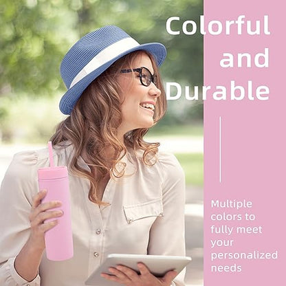 Volhoply 16oz Plastic Skinny Tumbler With Lid and Straw Bulk 4 Pack,Insulated Double Wall BPA Free Matte Acrylic Tumblers,Iced Coffee Travel Mug Reusable Party Cup,Customizable Diy Gifts(Pink,4 Set) - color: Pink