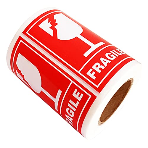 Fragile Glass Stickers - Handle with Care, 2x3 Inch, 300 Pcs Per Roll
