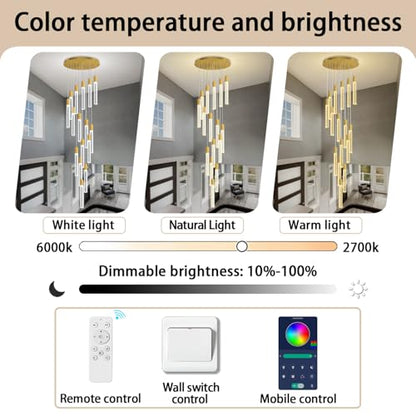 16-Lights High Ceiling Crystal Chandelier Gold Modern Spiral Raindrop Chandeliers Dimmable LED Bubble Cluster Ceiling Hanging Lighting Fixture for Entrance Staircase Foyer Living Room - color: Gold, size: 16-Light