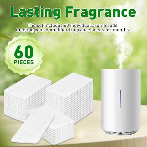 60-Pack Humidifier Aroma Pad Compatible with Dreo HM306, HM311/311S, HM512S/612S, HM524, HM713, HM713S/813S and HM717S Humidifiers, Non-Woven Fabric, Diffuse Fragrances