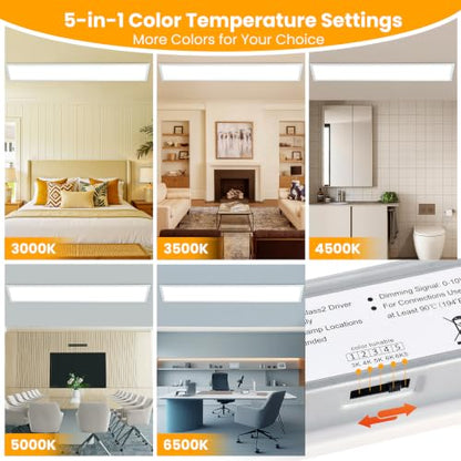 2 Pack 1x4 LED Flat Panel Light, 5CCT Selectable,0-10V Dimmable, 5200LM/40W - color: 2 Pack, size: 1-foot X 4-foot
