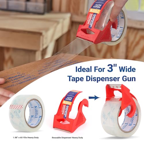 Heavy Duty Clear Packing Tape with Dispenser Combo for Shipping, Moving & Storage,Thicker Clear Packing Tape, 1.88 inches Wide, 60 Yards Per Roll, 12 Pack 720 Total Yards - size: 12-Pack
