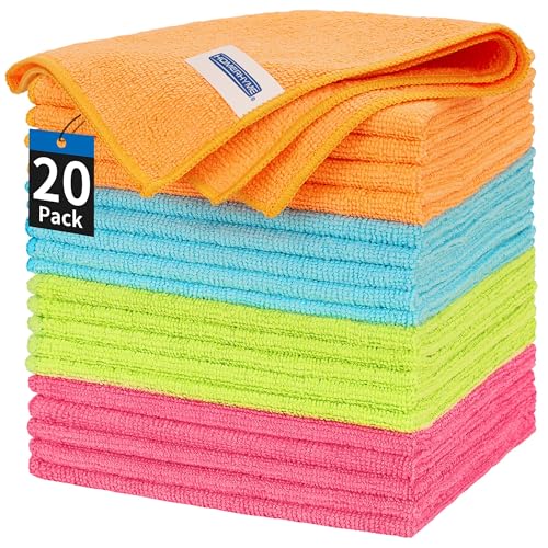 Microfiber Cleaning Cloth, 20 Pack Cleaning Rags, 12" x 12" Lint Free Shop Towels, Washable Reusable Microfiber Towels for Cars Kitchen Automotive House Office - color: Multicolor, size: 20 Pack