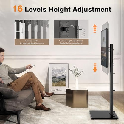 Universal TV Stand Monitor with Mount 100 Degree Swivel Height Adjustable and Tilt Function for 19 to 43 inch LCD, LED OLED TVs,Space Saving Standing Bedroom Living Room Corner,Black - size: 19"-43" SWIVEL FLOOR TV STAND (No SHELVES)