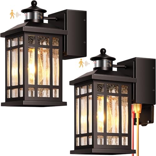 Motion Sensor Outdoor Lights with GFCI Outlet, 2-Pack ORB Dusk to Dawn Outdoor Lights, 5 Lighting Modes Exterior Light Fixture for House Front Door Patio Garage, Brightness Distance Adjustable - color: ORB, size: Motion Sensor 2-Pack