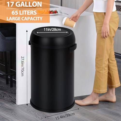 GarveeHome 17 gal/65 L Swing Top Trash Can, Stainless Steel Rubbish Bin, Commercial Grade Waste Container, Round Garbage Can for Outdoor, Home Office, Restaurant, Black - color: Black, Swing Lid