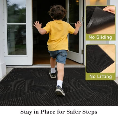 3′ x 10′ Heavy Duty Front Door Mat, Low Profile Entryway Runner Black - color: Black, size: 3' x 10' (Rectangular)