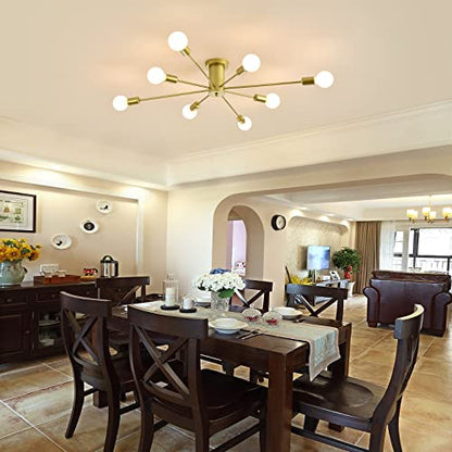 Garwarm Gold Sputnik Chandelier, 8-Light Semi Flush Mount Ceiling Light - color: 8-Light,Gold
