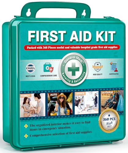 General Medi 360 Pieces Hardcase First Aid Kit - Comprehensive Large First Aid Box Contains Premium Medical Supplies for Travel, Home, Office, Vehicle, Camping, Workplace & Outdoor - size: 360 Pieces