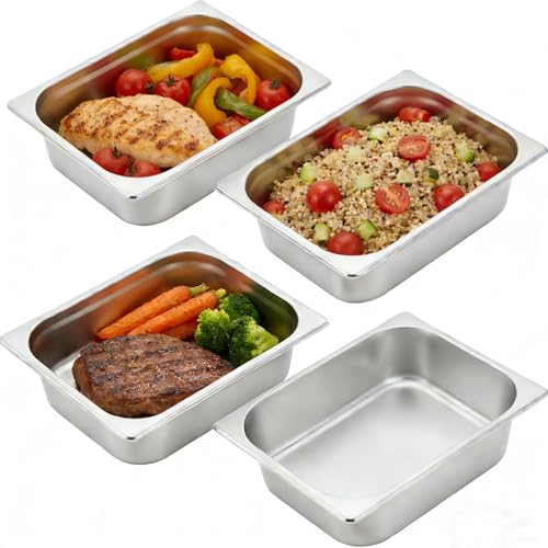 Dyna-Living Steam Table Pan 1/2 Half Size 4 Inch Deep Pan 4 Pack Hotel Pans - color: Without Lids, size: 4 Inch Deep