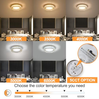 15 Inch Gold Dimmable Crystal LED Flush Mount Ceiling Light - color: Gold, size: 15 Inch