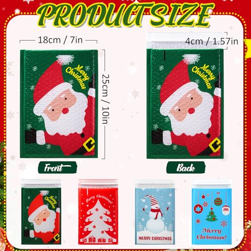 Watersay 7 x 10 Inch Poly Bubble Mailers - Large Padded Envelopes, Self Adhesive Holiday Shipping Bags - Assorted Christmas Bags for Business, School, Family & Gift (20 Pcs)