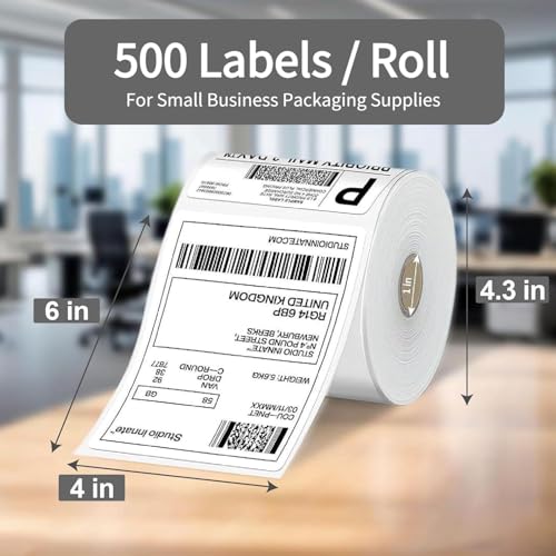 HUOJI 4x6 Direct Thermal Shipping Labels, 4 Rolls 2000 Labels, Compatible with Rollo, Zebra, MUNBYN Printers, Commercial Grade - size: 4rolls | 2000 Labels