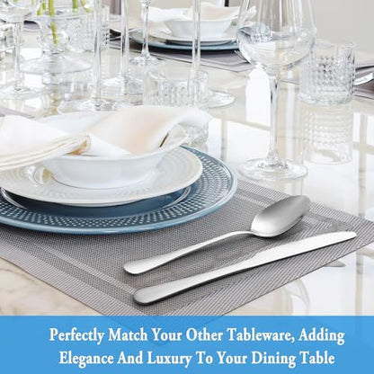 32 Pcs Dinner Spoon Set,Premium Food Grade Stainless Steel Spoons,Durable Metal Spoon,Tablespoon,Spoons Silverware Only,Mirror Finish & Dishwasher Safe,Use for Home,Kitchen and Restaurant - 7.3 inch - color: Silver