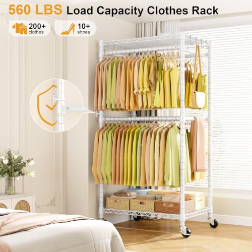 ULIFHOME P4 Rolling Clothes Rack, Clothing Racks for Hanging Clothes, White - color: White, size: P4