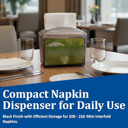 San Jamar Venue® Napkin Dispenser for Restaurant Tabletop, 200-250 Napkins, Mini Interfold, Black