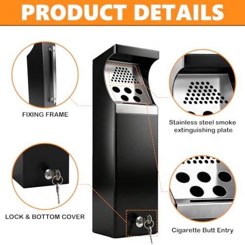Wall Mounted Trash Can Outdoor Cigarette Butt Disposal Receptacle