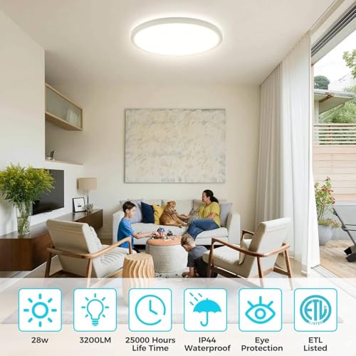 libtit 6 Pack 13 Inch LED Flush Mount Ceiling Light, 3200LM 28W Ultra-Slim LED Ceiling Lights, 3000K/4500K/6000K Selectable Light Fixture for Bedroom, Kitchen, Bathroom, Hallway - White - color: White, size: 13In-6Pack