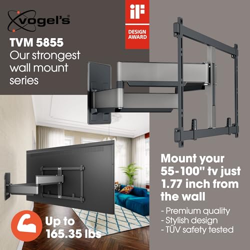 Vogel's TVM 5855 Full-Motion Ultra Strong TV Wall Mount for Large and Heavy TVs up to 100 inches and 165 lbs, Swivels up to 120°, Max. VESA 600x400, Universally Compatible - color: Black, size: 55-100", 120°, Max. 165 lbs