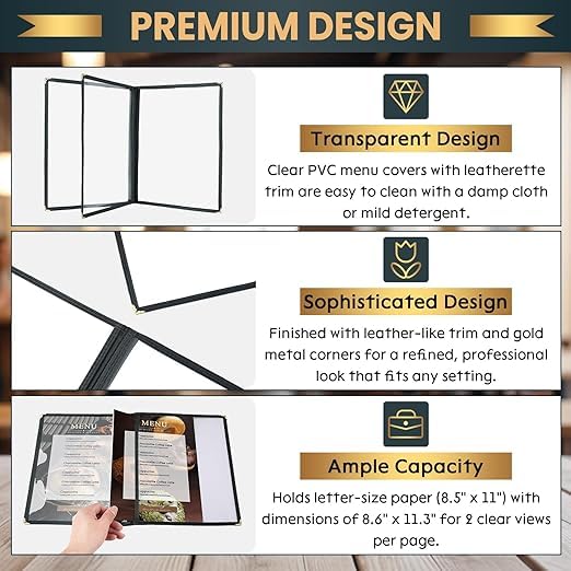 Menu Covers 8.5 x 11, 30 Pack 3-Page 6-View Menu Books - size: 8.5" x 11", 3 Page 6 View Book Style