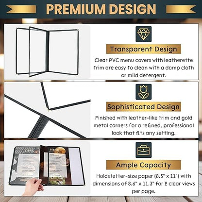 Menu Covers 8.5 x 11, 30 Pack 3-Page 6-View Menu Books - size: 8.5" x 11", 3 Page 6 View Book Style